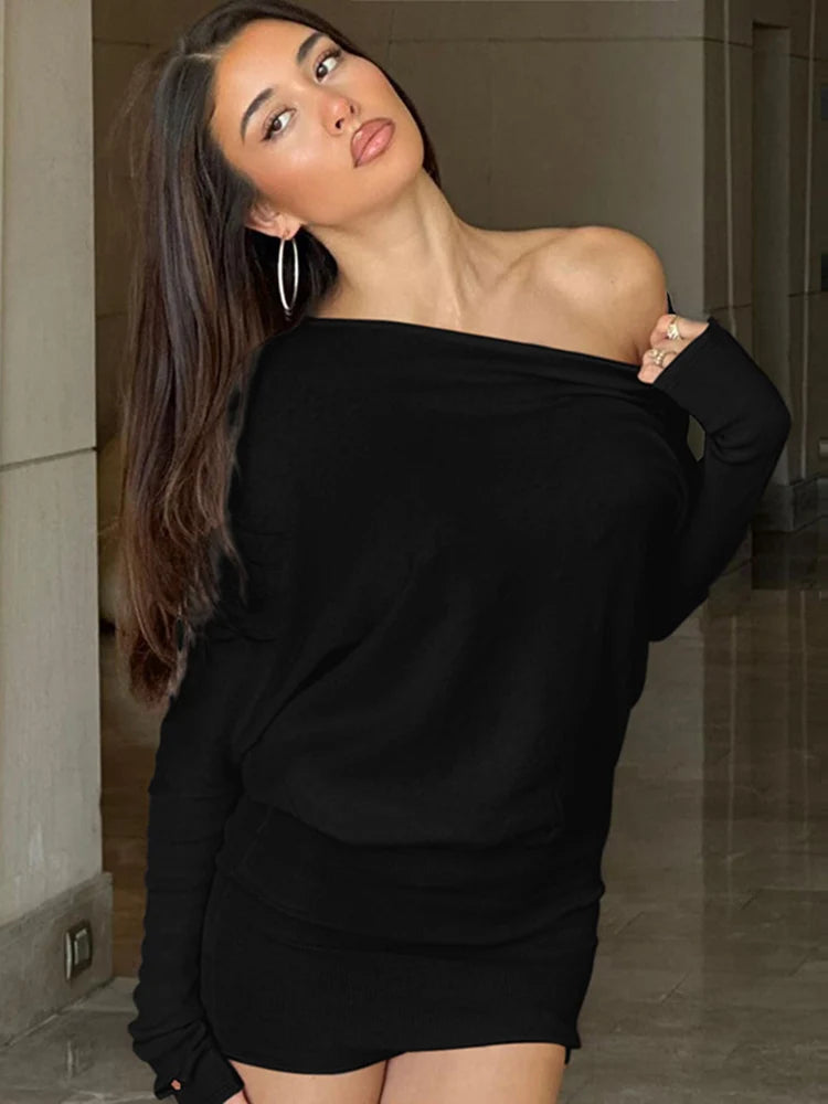 Mila Off-Shoulder Long-Sleeve Mini Dress