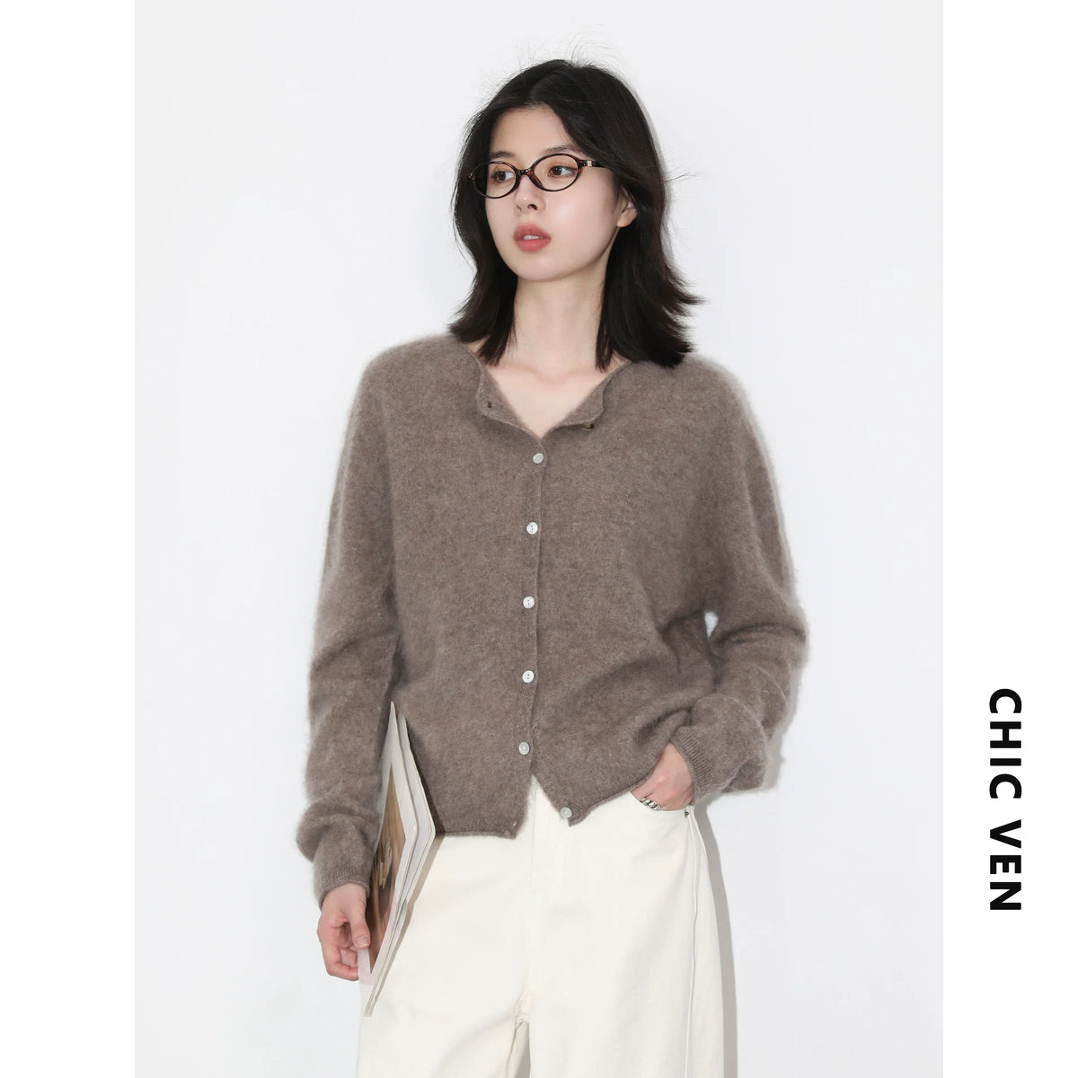 Relaxed Button-Front Knit Cardigan