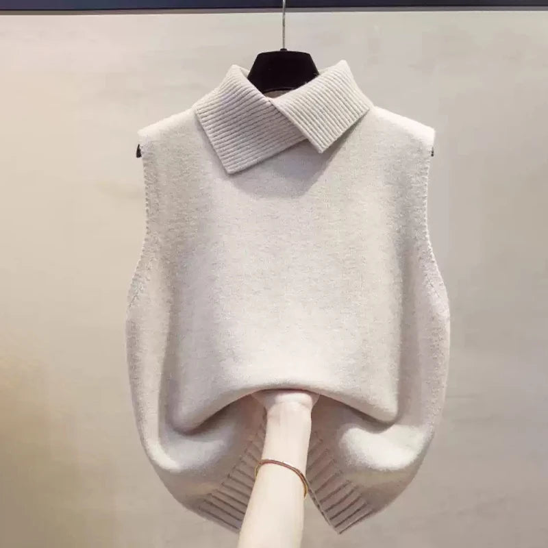Solid Lapel Knit Vest