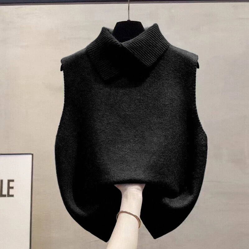 Solid Lapel Knit Vest