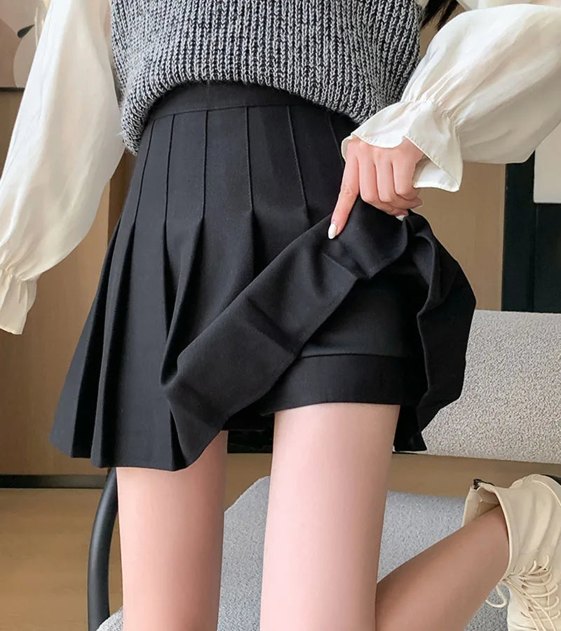 Wool-Blend Pleated Midi Skirt