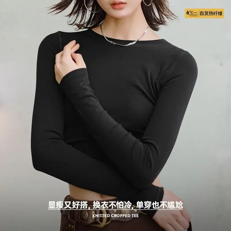 Ribbed Crew-Neck Thermal Long-Sleeve Top