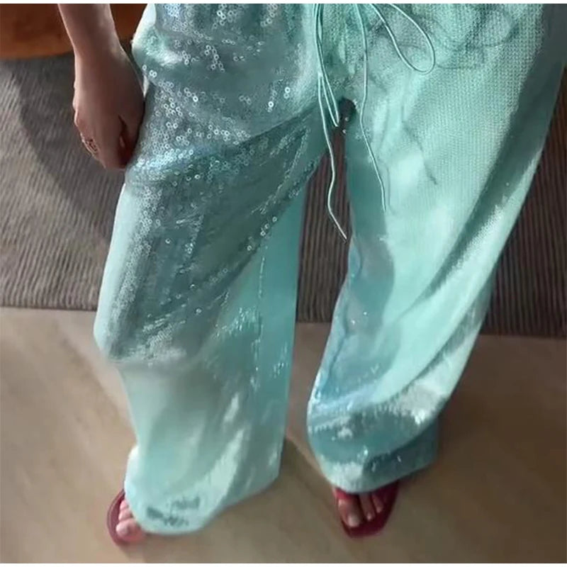 Sequin High-Waist Wide-Leg Pants