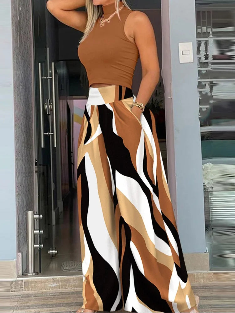 Paloma Printed Top & Wide-Leg Pants Set