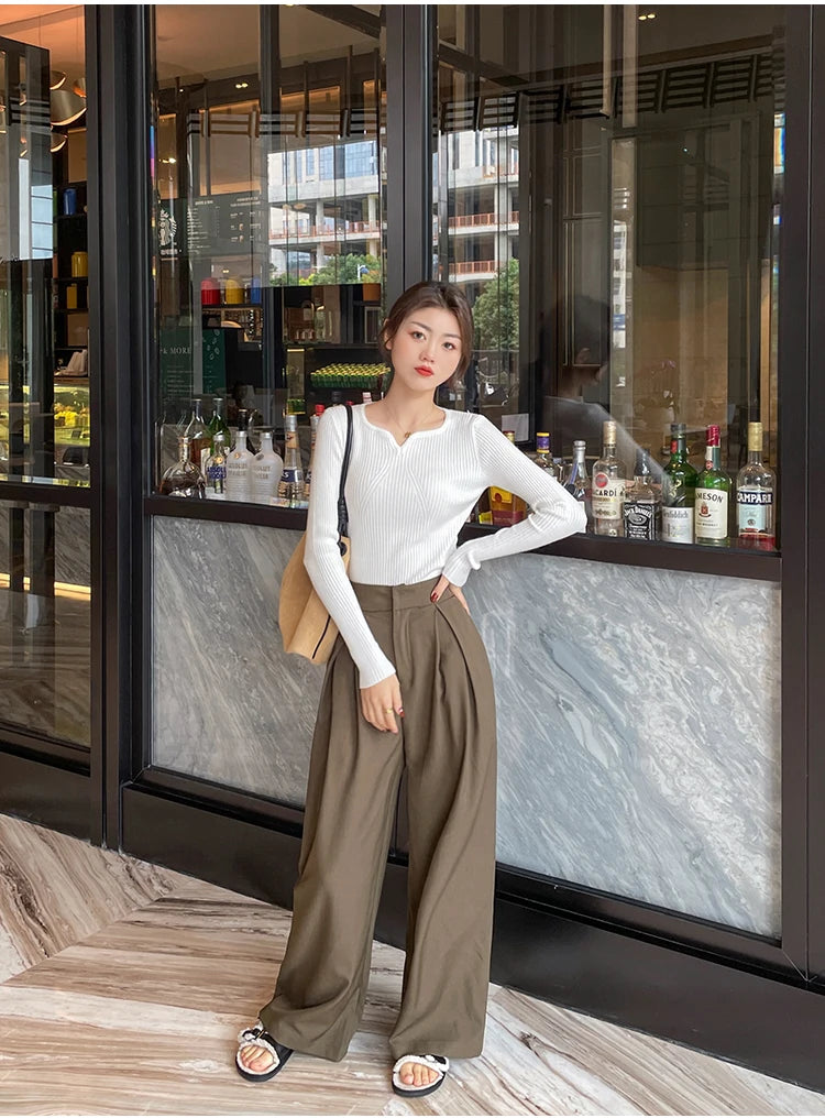 Slim V-Neck Ribbed Knit Sweater