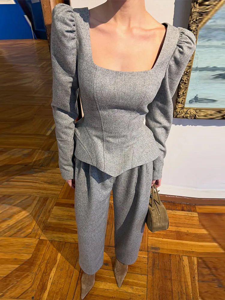 Wool-Blend Knit Top & Pants Set