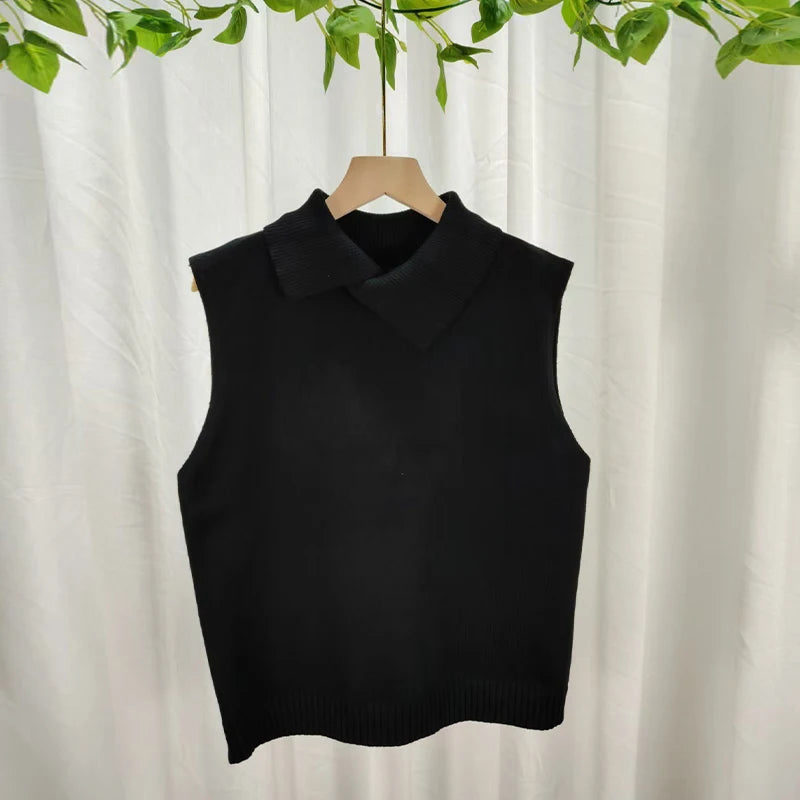 Solid Lapel Knit Vest