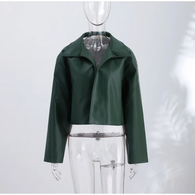 PU Leather Stand-Collar Zip Jacket