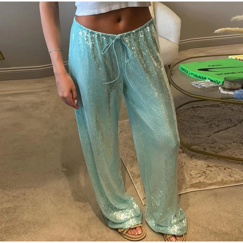 Sequin High-Waist Wide-Leg Pants