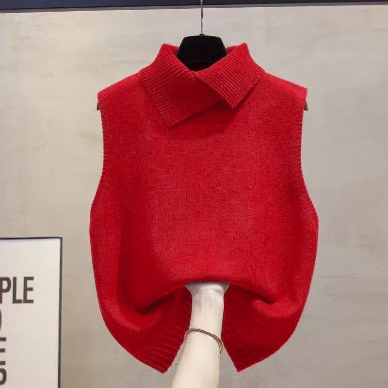 Solid Lapel Knit Vest