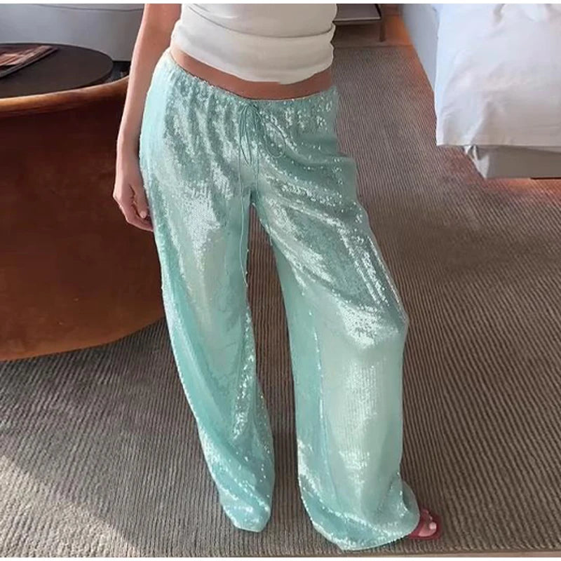 Sequin High-Waist Wide-Leg Pants