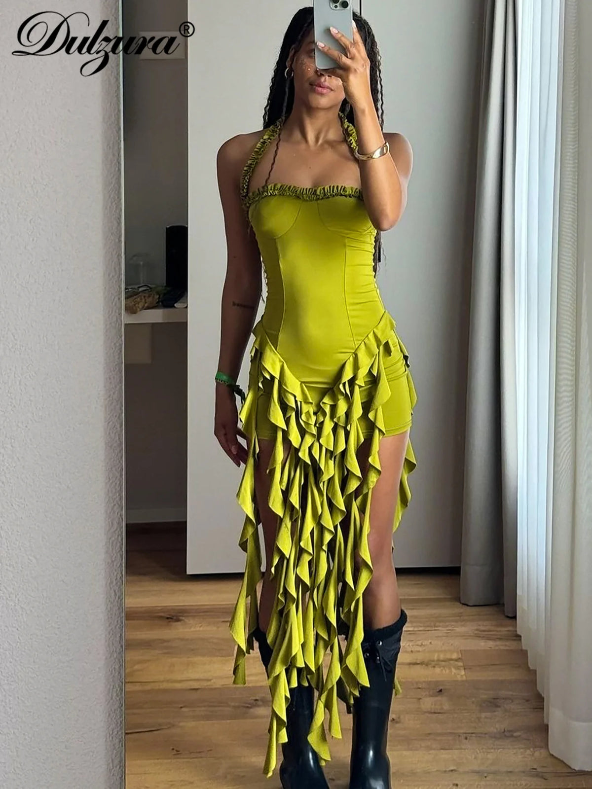 Sleeveless Halter Ruffle Mini Dress