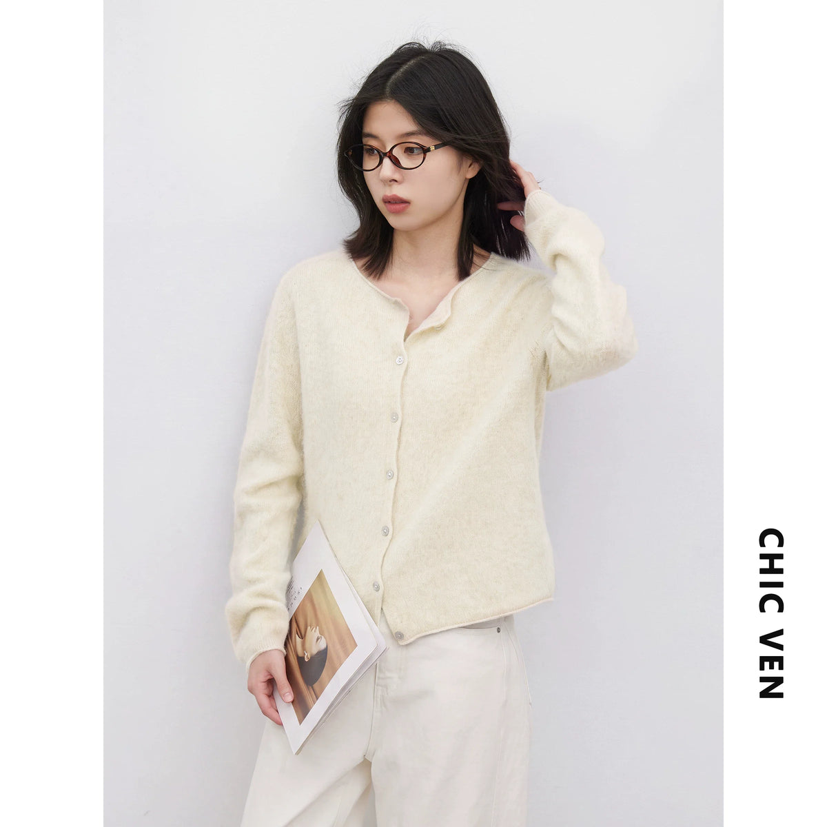Relaxed Button-Front Knit Cardigan