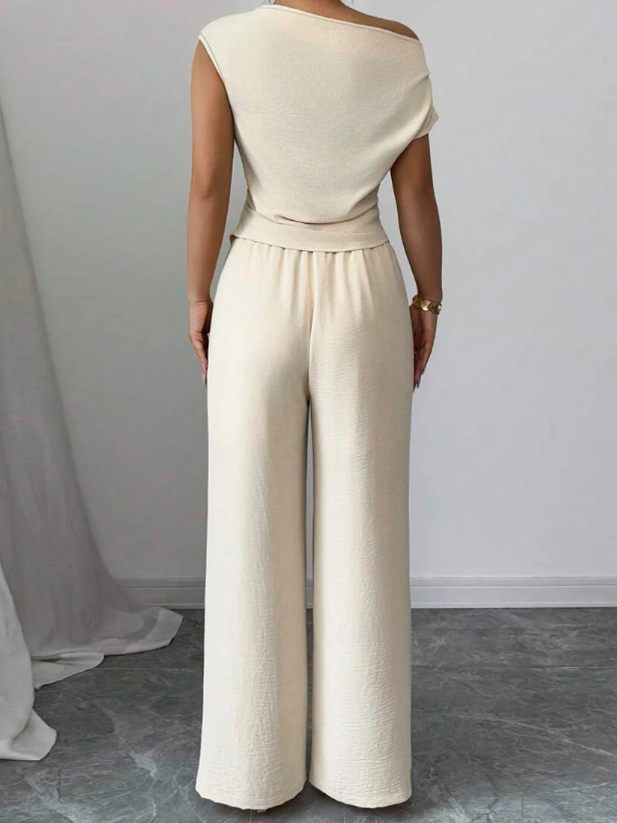 Asymmetric Top & Wide-Leg Pants Set