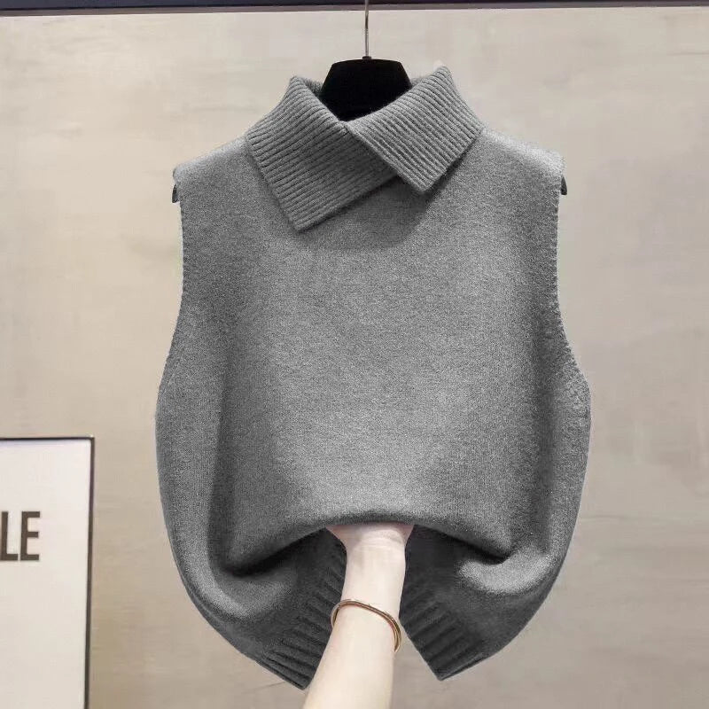 Solid Lapel Knit Vest