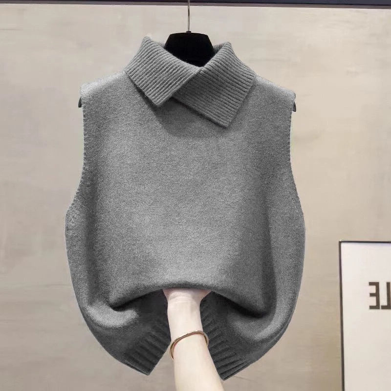Solid Lapel Knit Vest