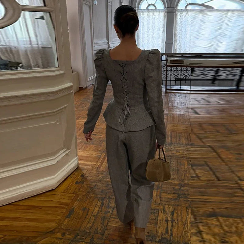 Wool-Blend Knit Top & Pants Set
