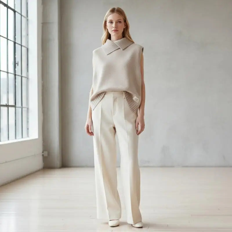 Solid Lapel Knit Vest