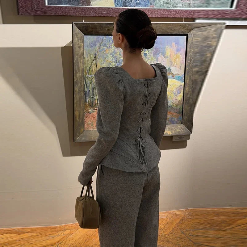 Wool-Blend Knit Top & Pants Set
