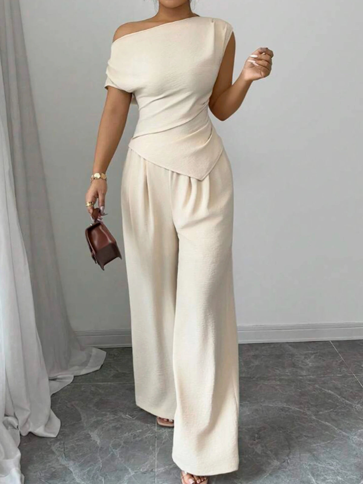 Asymmetric Top & Wide-Leg Pants Set