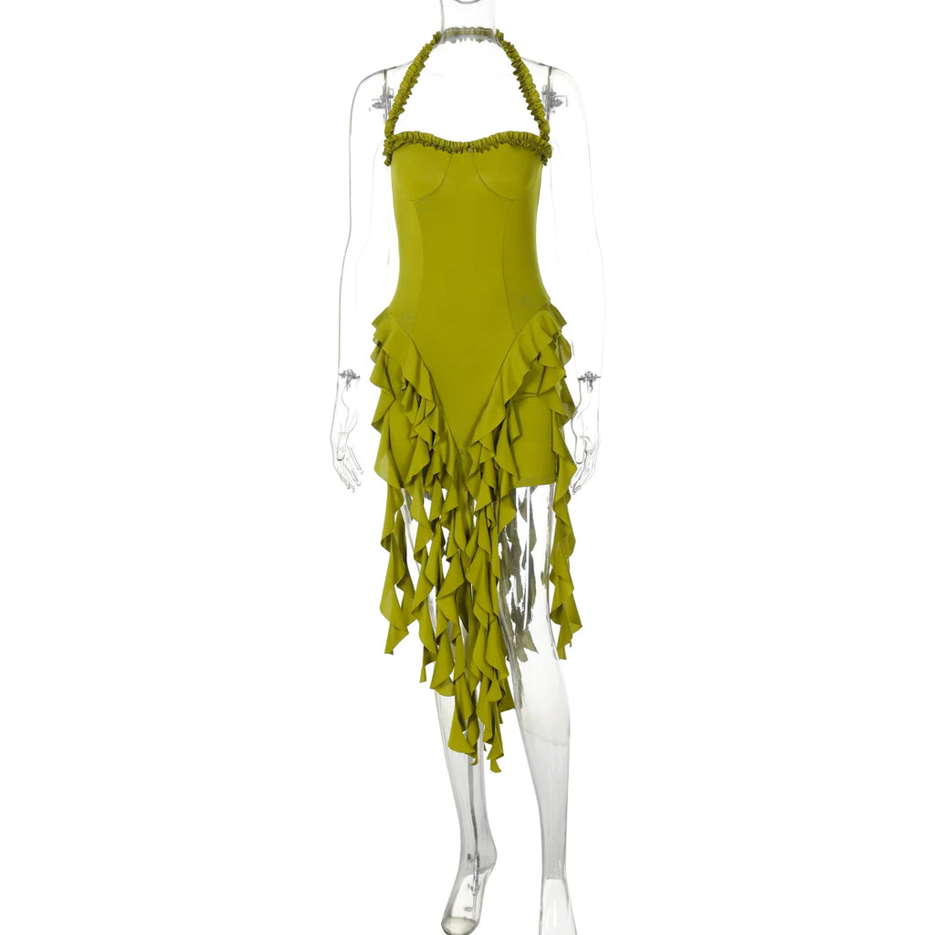 Sleeveless Halter Ruffle Mini Dress