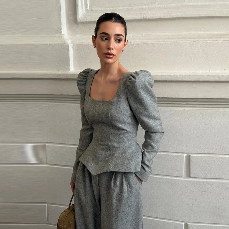 Wool-Blend Knit Top & Pants Set