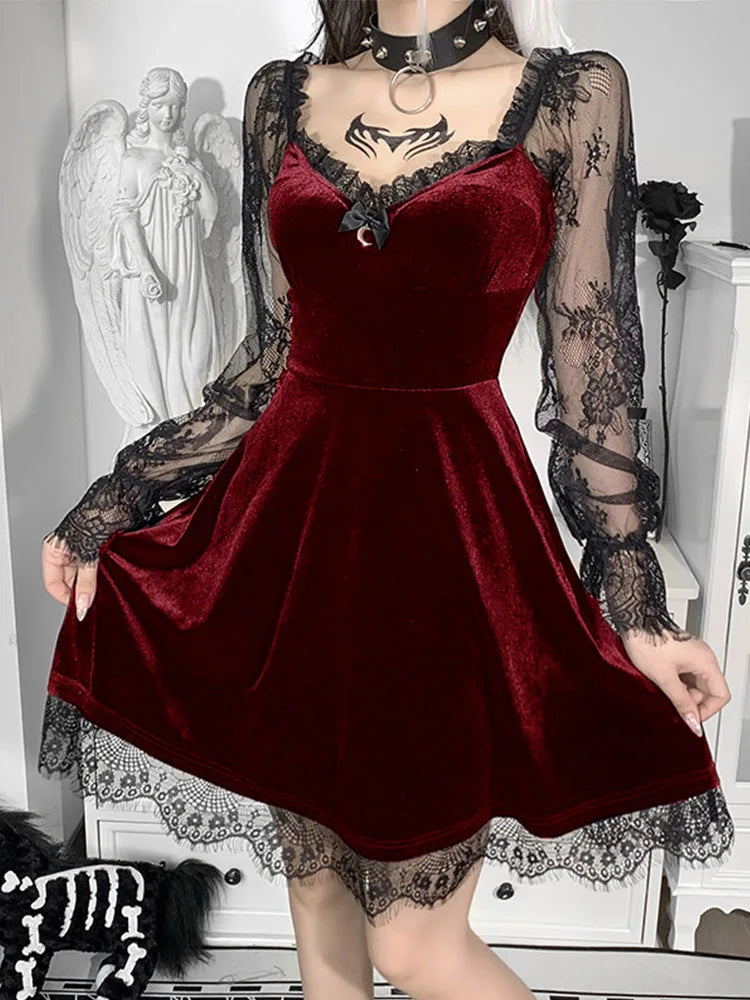 Raven Velvet & Lace A-Line Mini Dress
