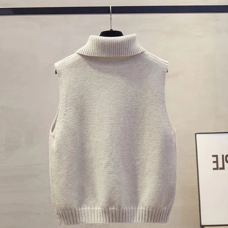 Solid Lapel Knit Vest