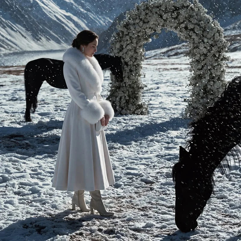 Fur-Collar Wool-Blend Maxi Coat