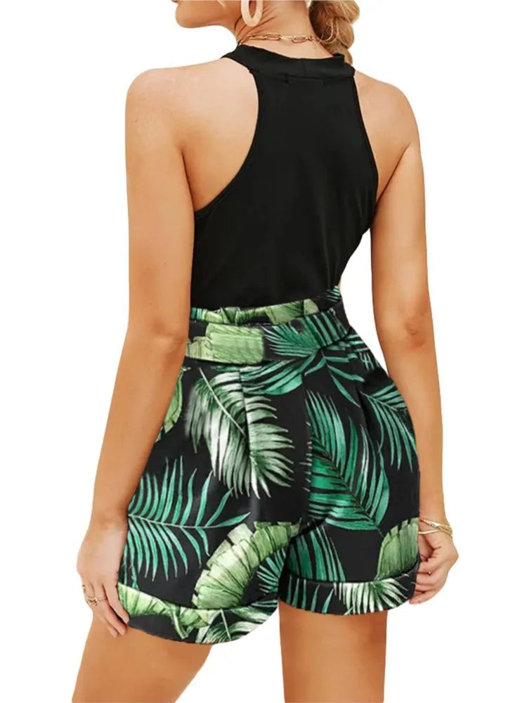Amara Lattice-Neck Top & Printed Shorts Set