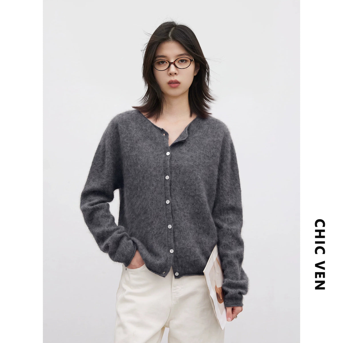 Relaxed Button-Front Knit Cardigan