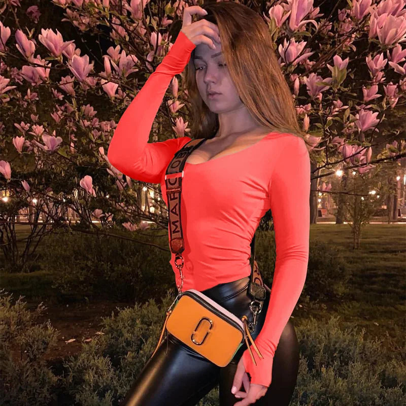 Neon Long-Sleeve Bodycon Bodysuit