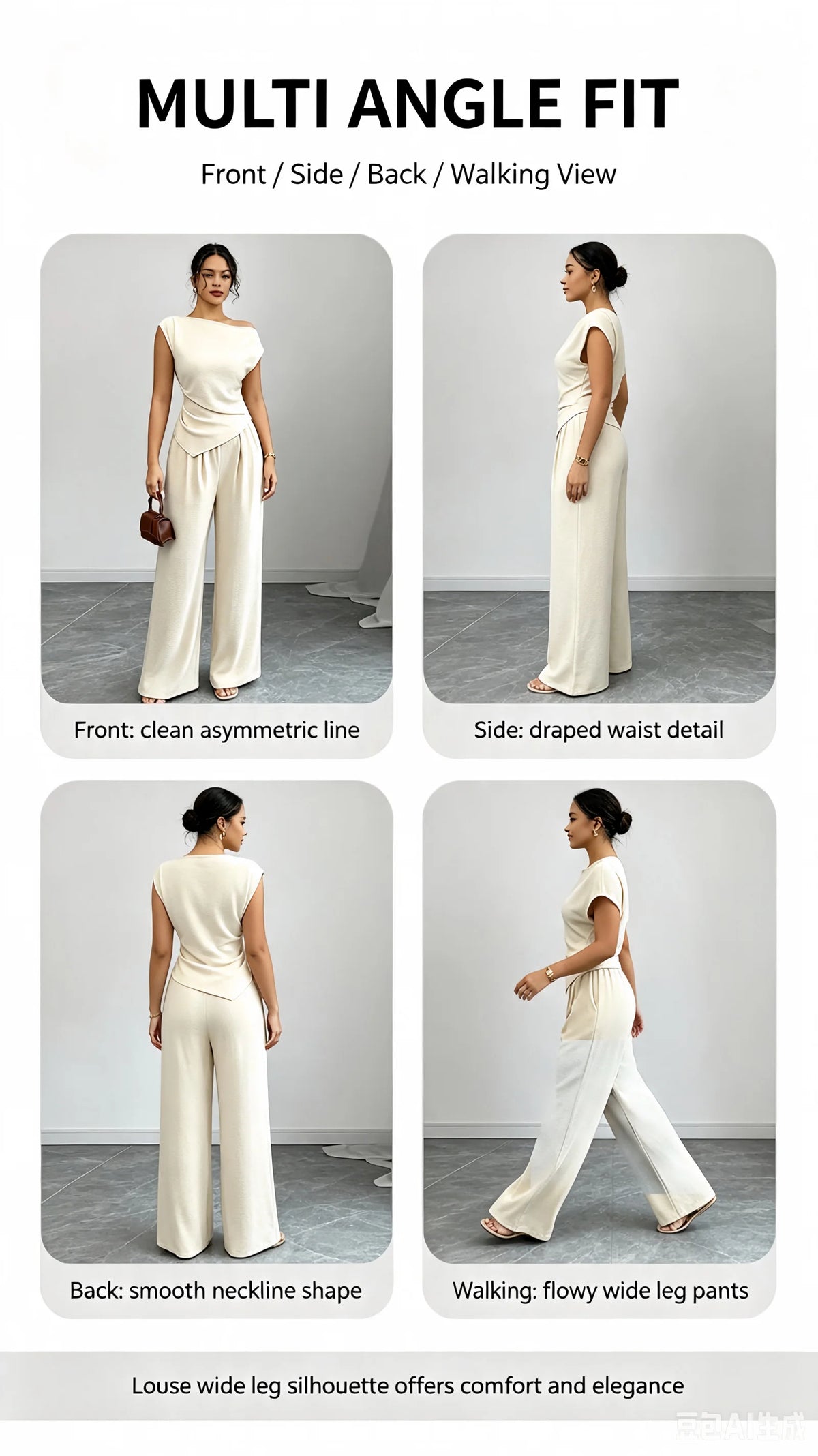 Asymmetric Top & Wide-Leg Pants Set