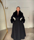 Fur-Collar Wool-Blend Long Coat