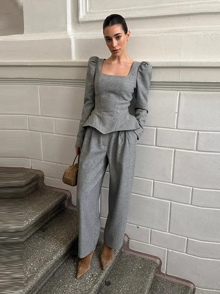 Wool-Blend Knit Top & Pants Set