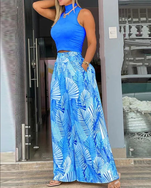 Paloma Printed Top & Wide-Leg Pants Set