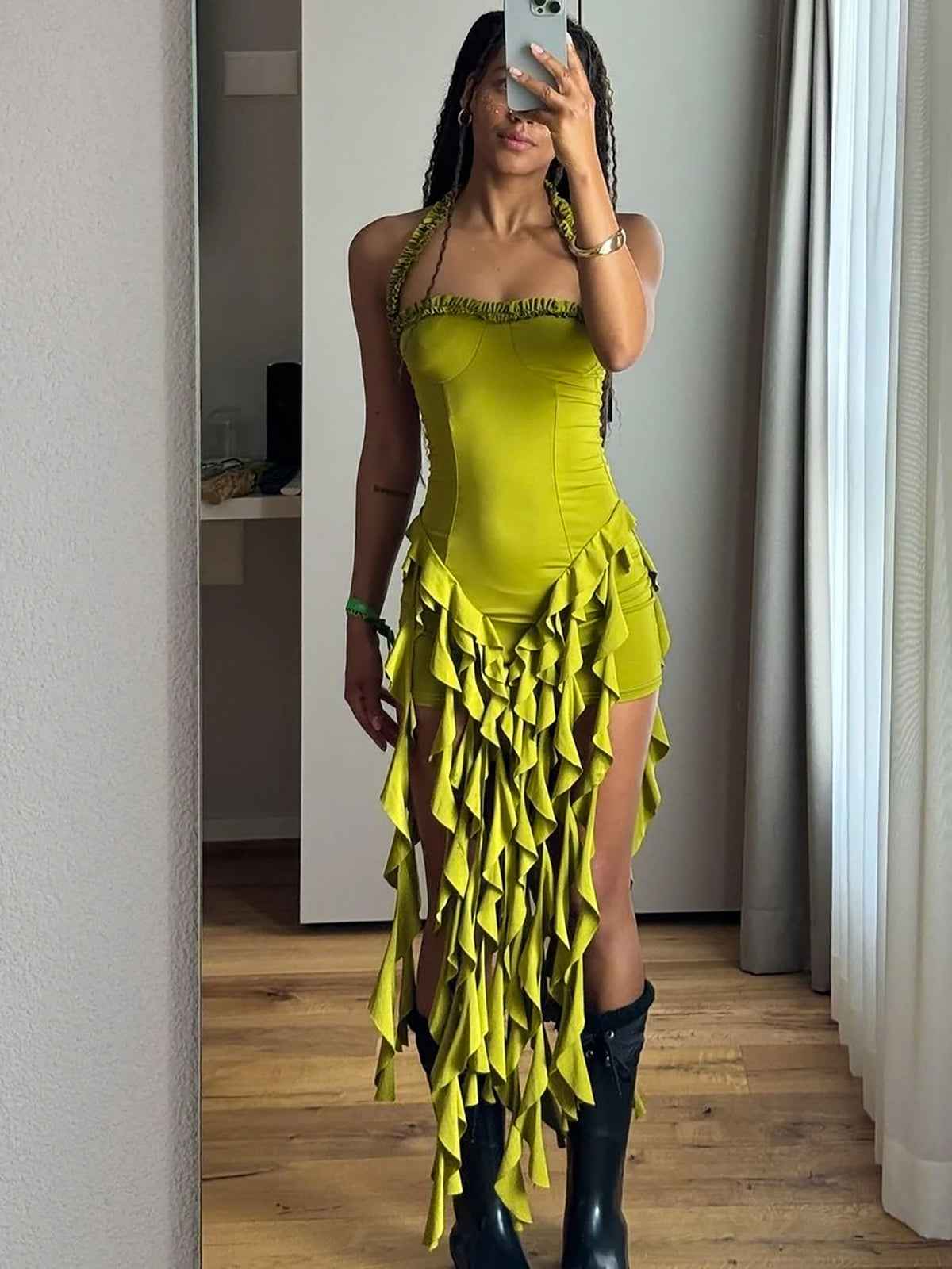 Sleeveless Halter Ruffle Mini Dress