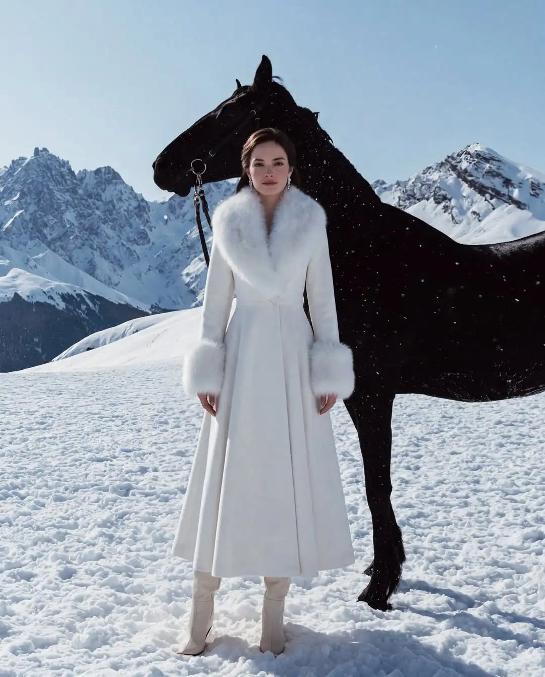 Fur-Collar Wool-Blend Long Coat