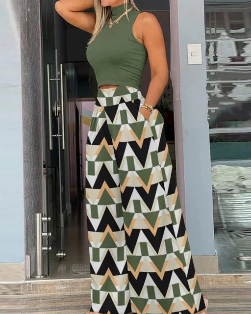 Paloma Printed Top & Wide-Leg Pants Set