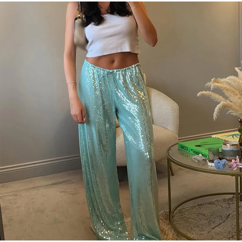 Sequin High-Waist Wide-Leg Pants
