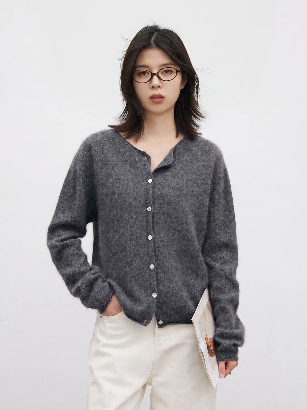 Relaxed Button-Front Knit Cardigan