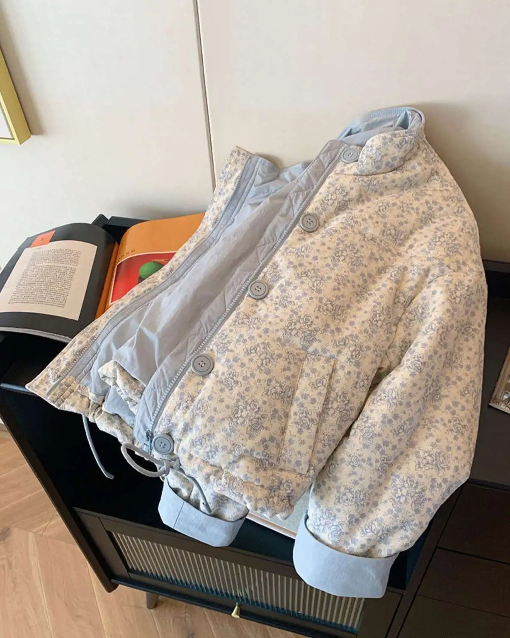 Printed Stand-Collar Zip Cotton Jacket