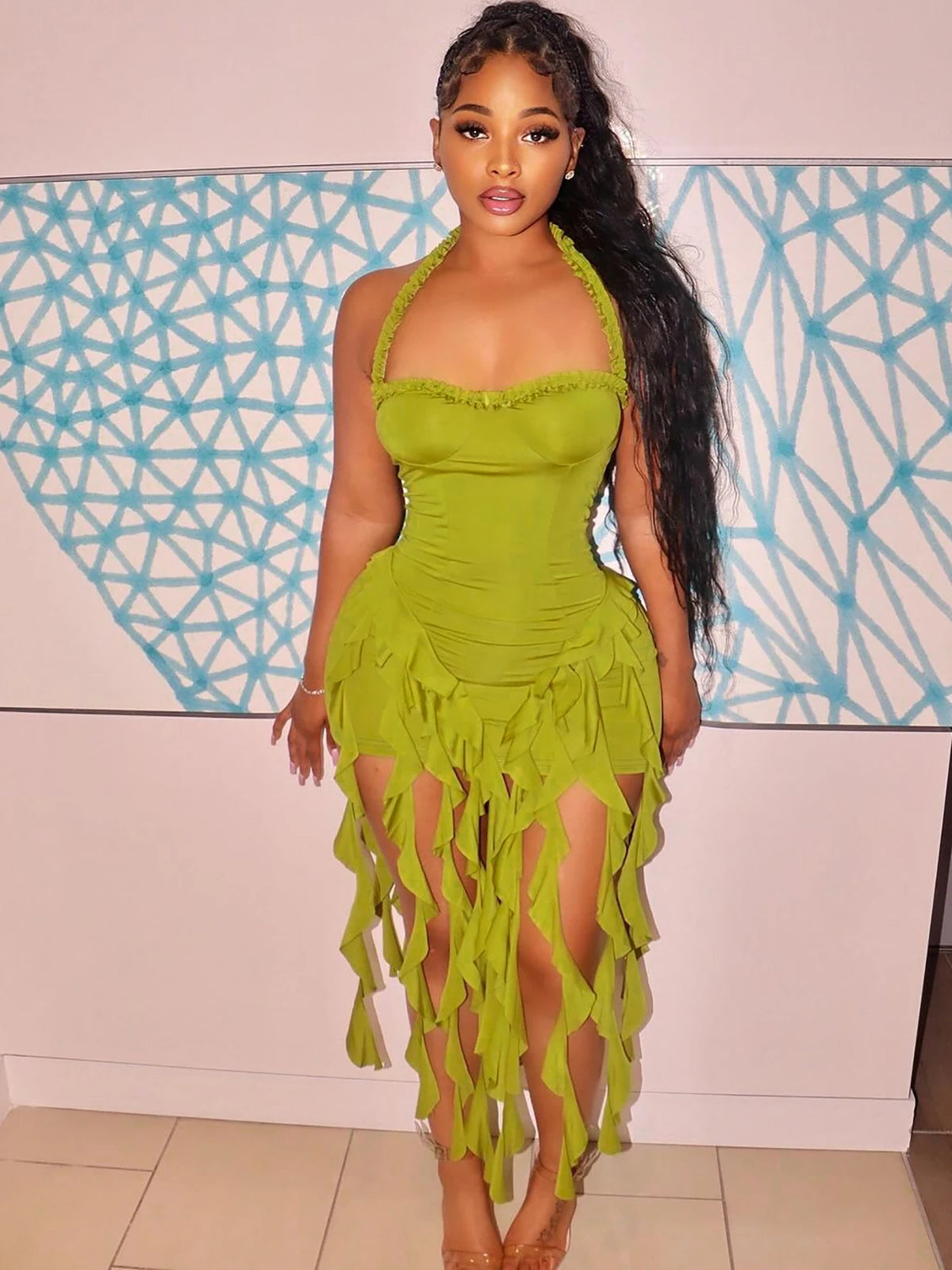 Sleeveless Halter Ruffle Mini Dress