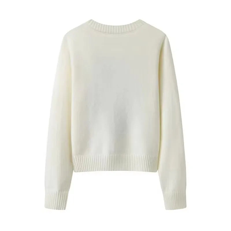 Crochet Bear Jacquard Knit Pullover Sweater