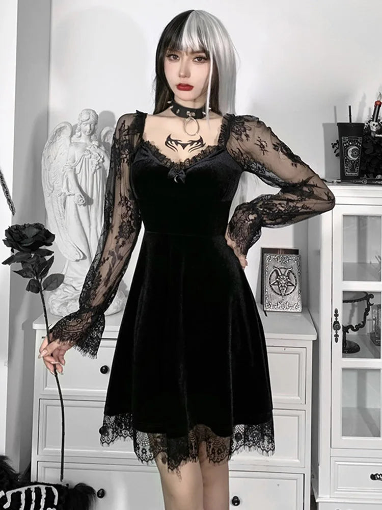 Raven Velvet & Lace A-Line Mini Dress