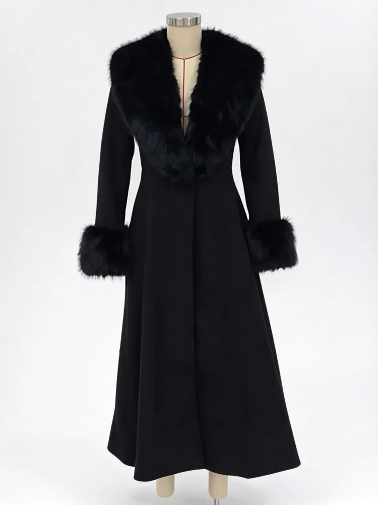 Fur-Collar Wool-Blend Maxi Coat
