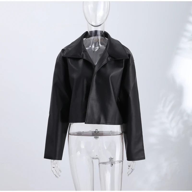 PU Leather Stand-Collar Zip Jacket