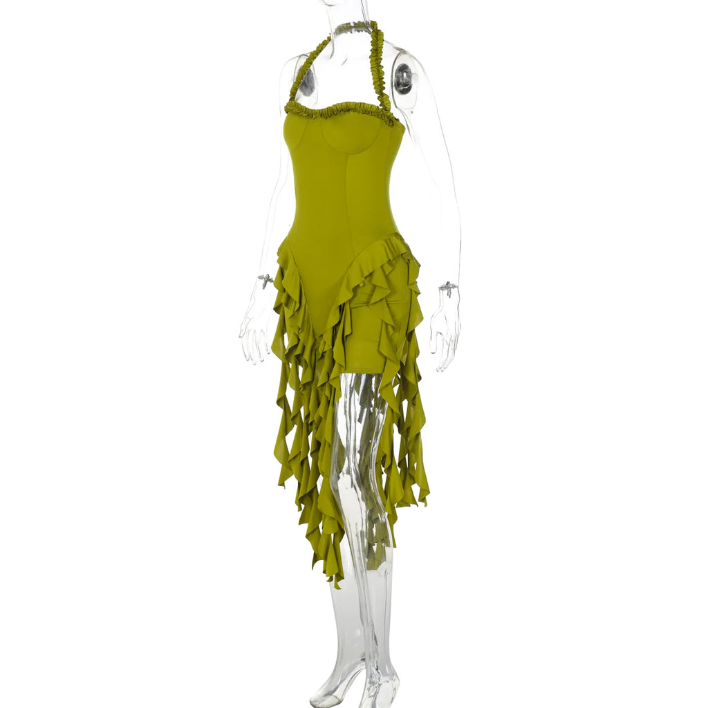 Sleeveless Halter Ruffle Mini Dress
