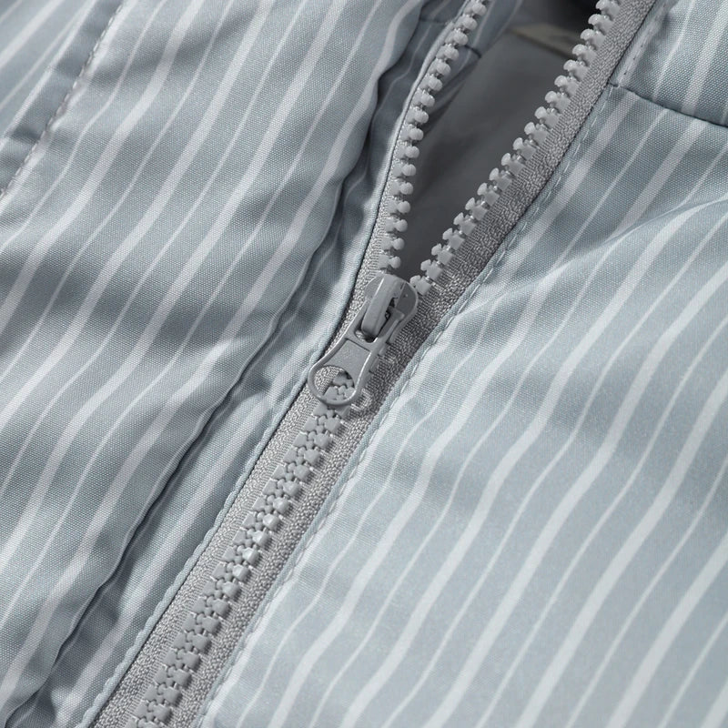 Striped Padded Coat & Straight-Leg Pants Set