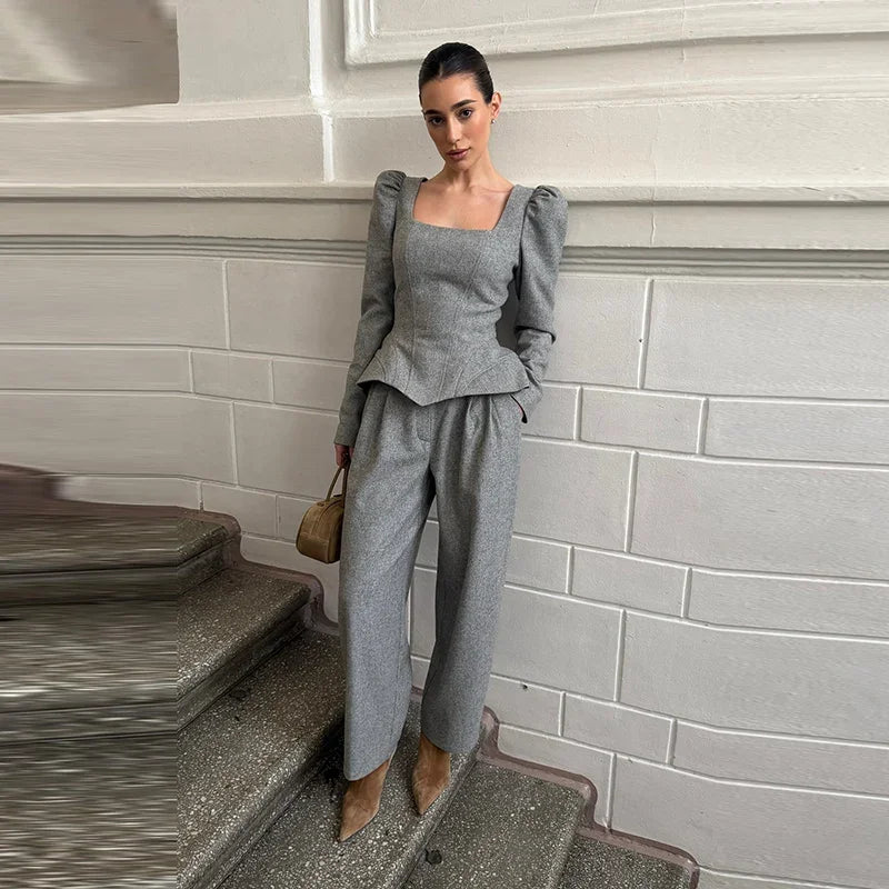 Wool-Blend Knit Top & Pants Set